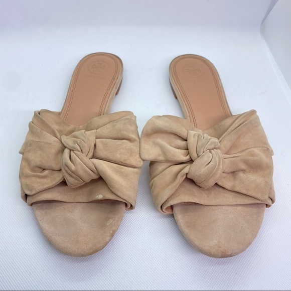 Tory Burch Annabelle Bow Slide Sandal Blush Pink Suede Size 8M - Picture 2 of 7